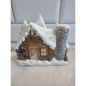 Vintage GKRO Winter Themed Double Sided Pines Log Cabin Ceramic Napkin HolderGW3